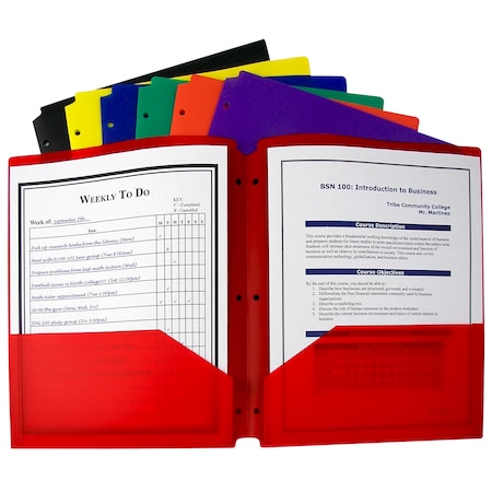 2-Pocket Portfolio Folder, 3-Hole Punch, Assorted Colors May Vary,PK36